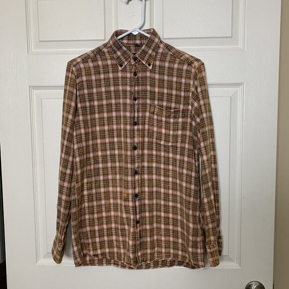 Kingfield Urban Renewal Men’s Small Brown Plaid Button Flannel Shirt - Picture 1 of 6